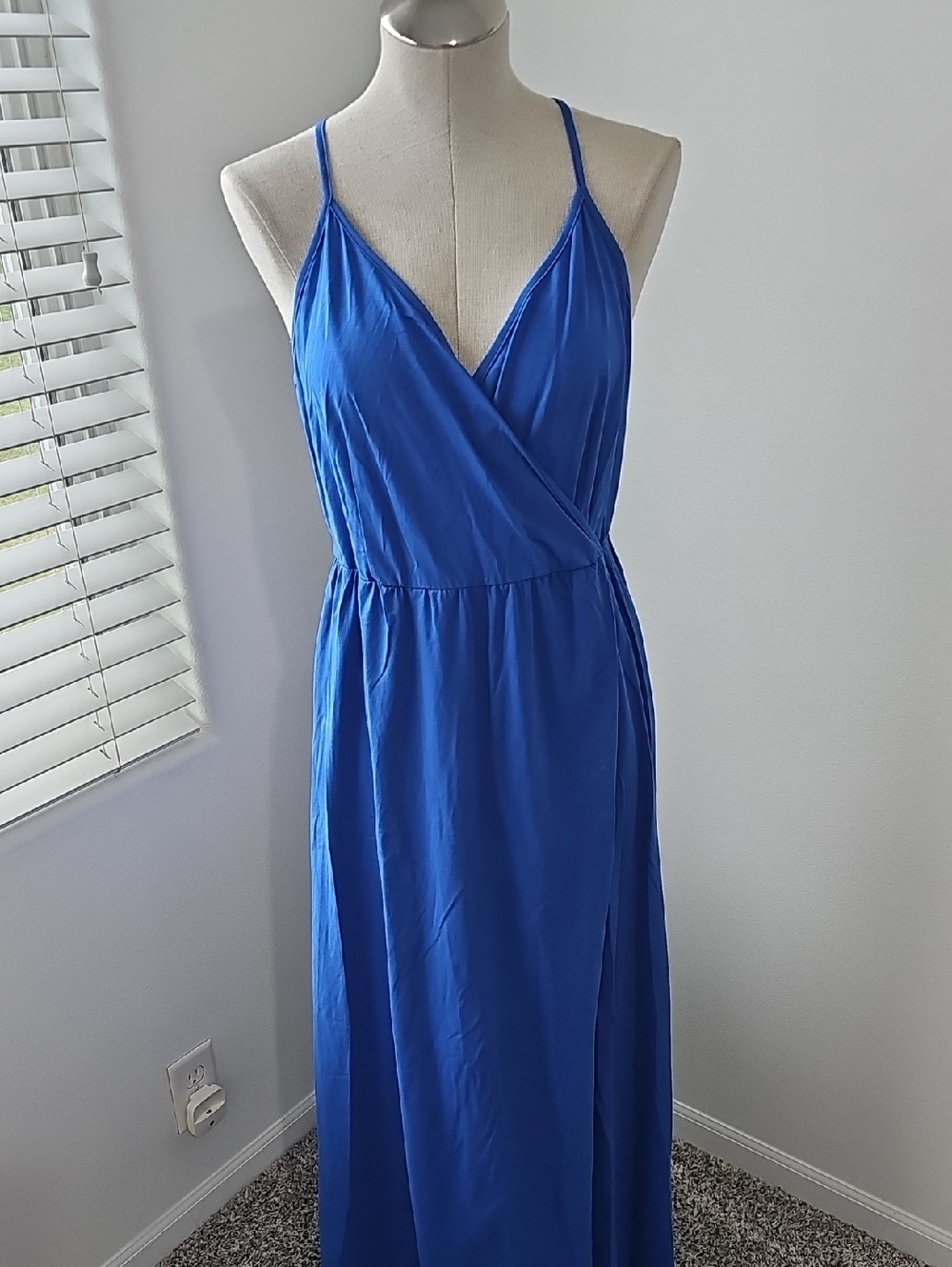 Blue Spaghetti-Strap Maxi Dress